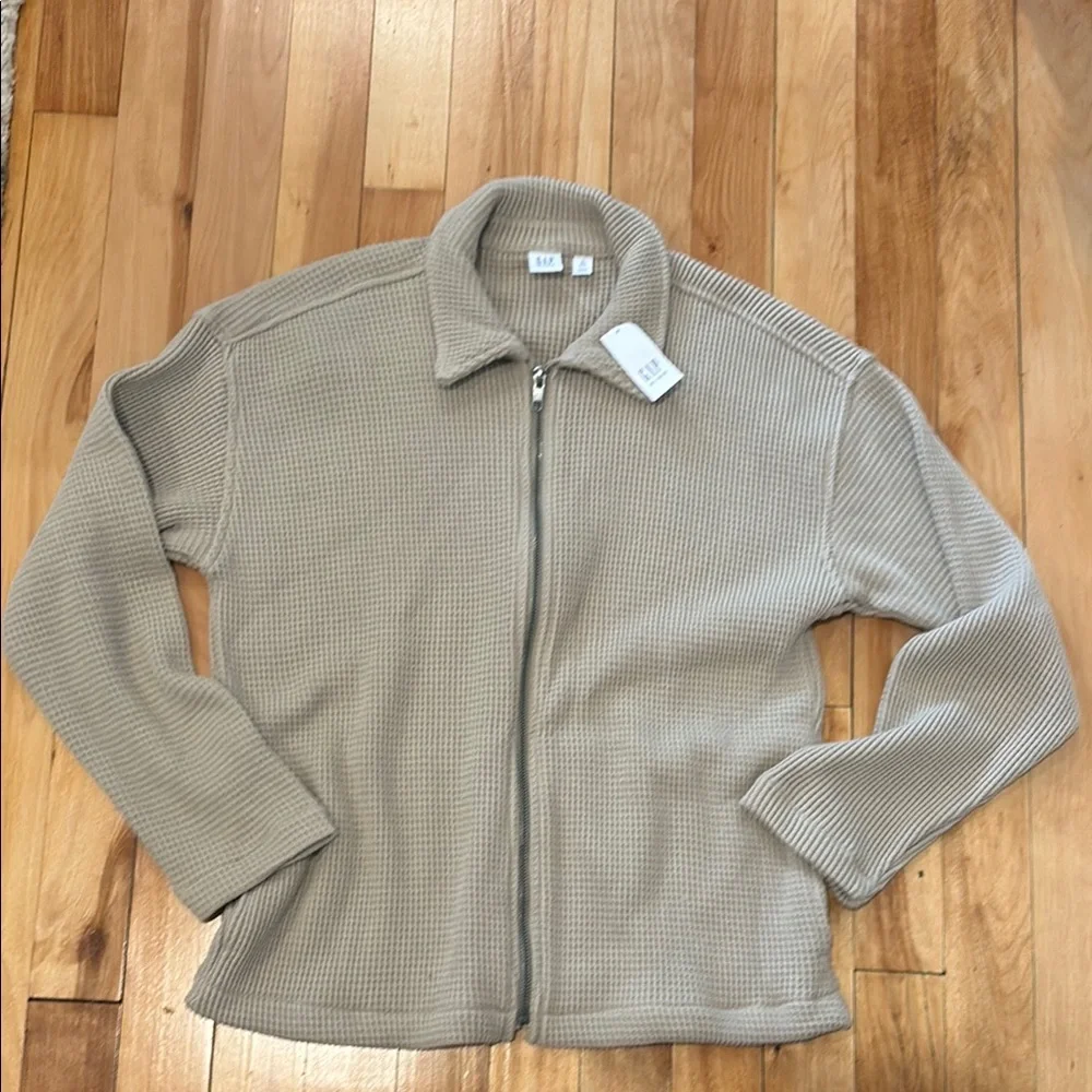 NWT | Gap Kids Waffle Knit Beige Zip-Up Sweater - Size XL
